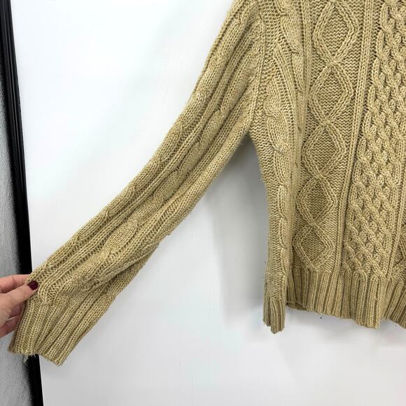 VTG Thane Fisherman Sweater Mens M Tan Cable Knit Chunky Pullover WEAR - Picture 3 of 7